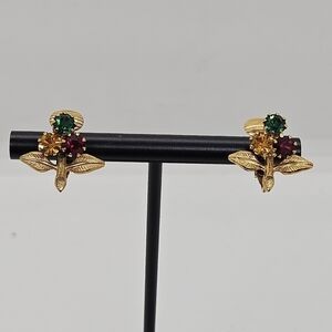 Park Lane gold tone flower rhinestone clip on earrings